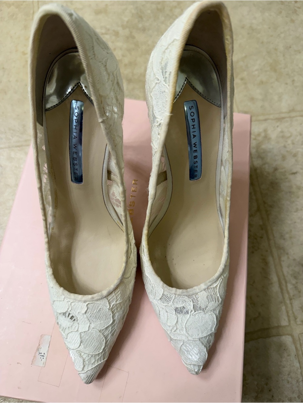 Sophia Webster Cream Lace Pointed Toe Heels